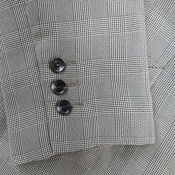80s Vintage Gray Houndstooth Plaid Harve Benard Single Breasted Blazer Size 16 - Picture 4 of 10